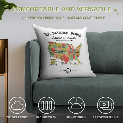 National Park Map Vintage T Shirt - All 63 National Parks Gifts T-shirt Men Women Kids Soft Luxury Feel Throw Pillow