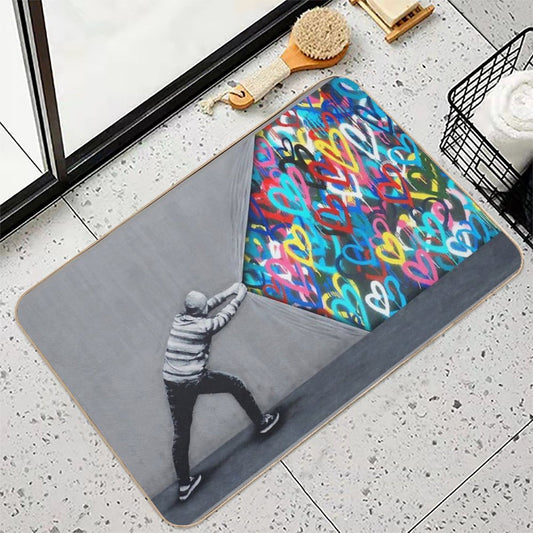 Behind The Curtain Graffiti Hearts Spray Paint Art Bath Mat