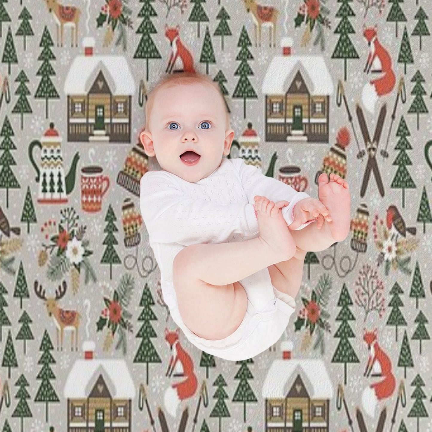 Cozy Cabin  Light Grey Throw Blanket