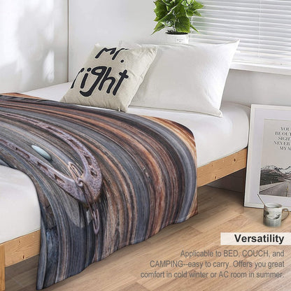 Distressed Barn Wood Rustic Equestrian Horseshoe Throw Blanket