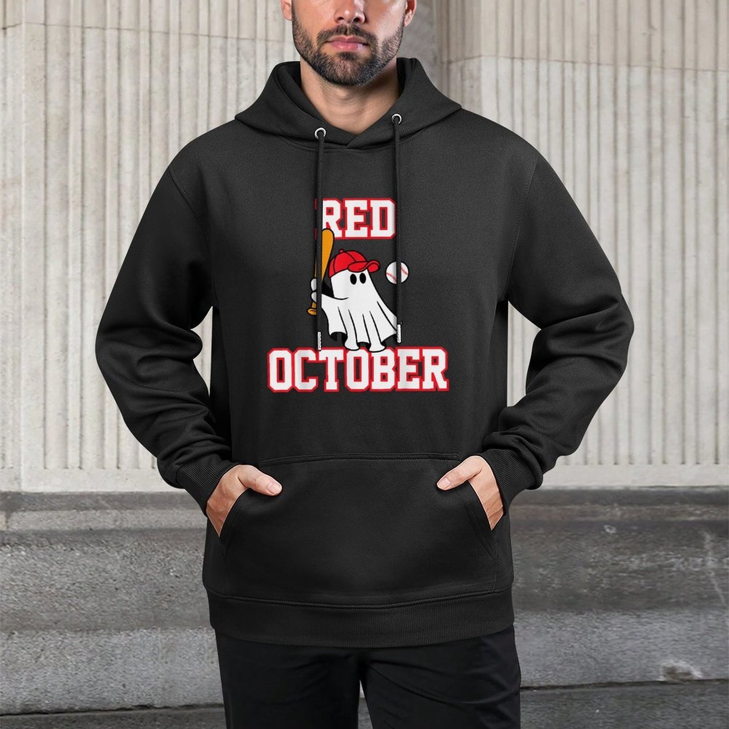 Red October Halloween Ghost Playing Baseball Sport Women Men Adjustable Hood Hoodie