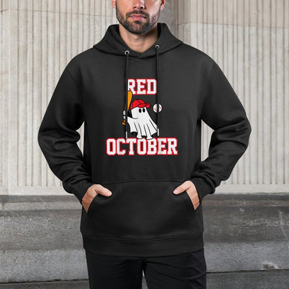 Red October Halloween Ghost Playing Baseball Sport Women Men Adjustable Hood Hoodie