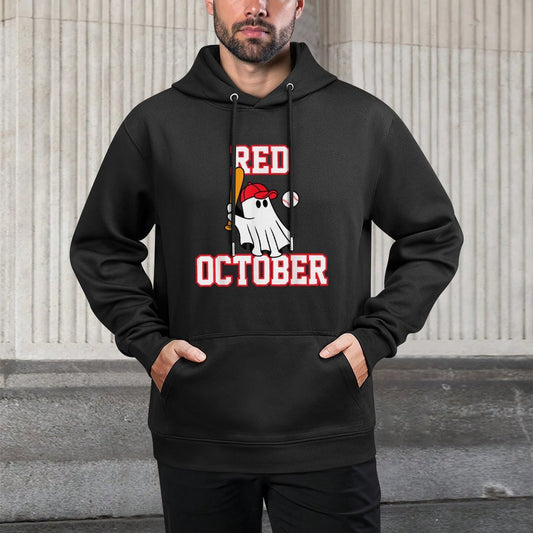 Red October Halloween Ghost Playing Baseball Sport Women Men Adjustable Hood Hoodie