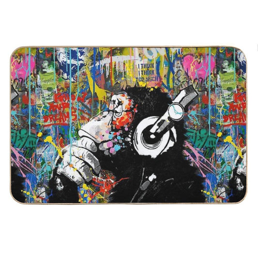 Monkey Thinker - Banksy Urban Contemporary Colorful Street Art -  DJ Chimp Bath Mat