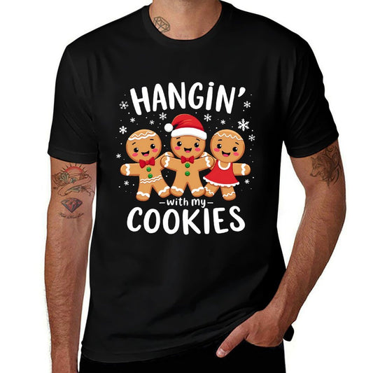 Hanging With My Cookies Gingerbread Christmas Teacher Xmas  Ribbed Collar T-Shirt