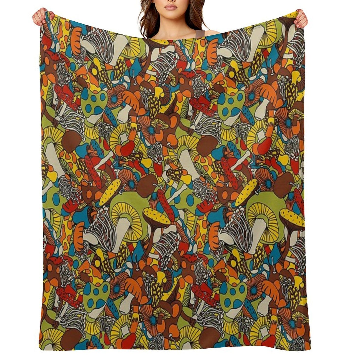 70s Psychedelic Mushroom Throw Blanket