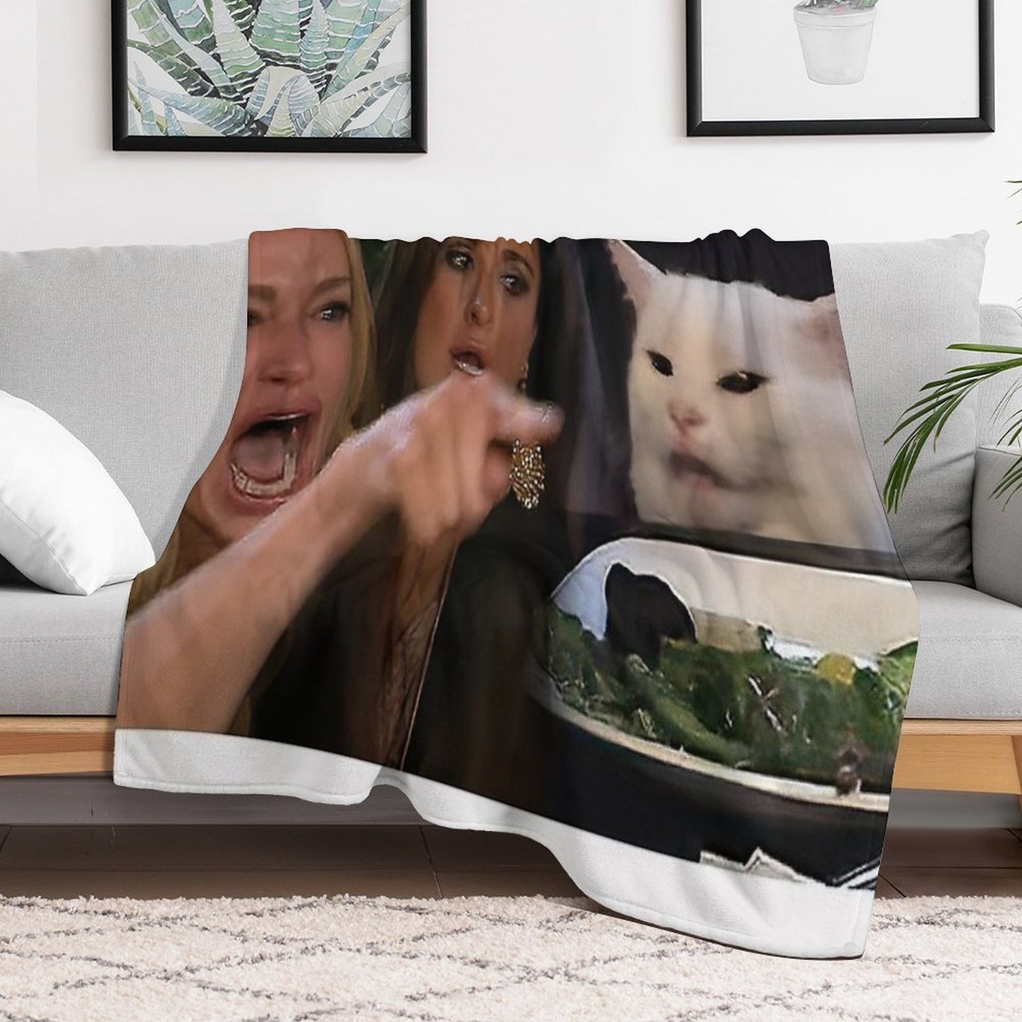 Woman Yelling at A Cat Throw Blanket