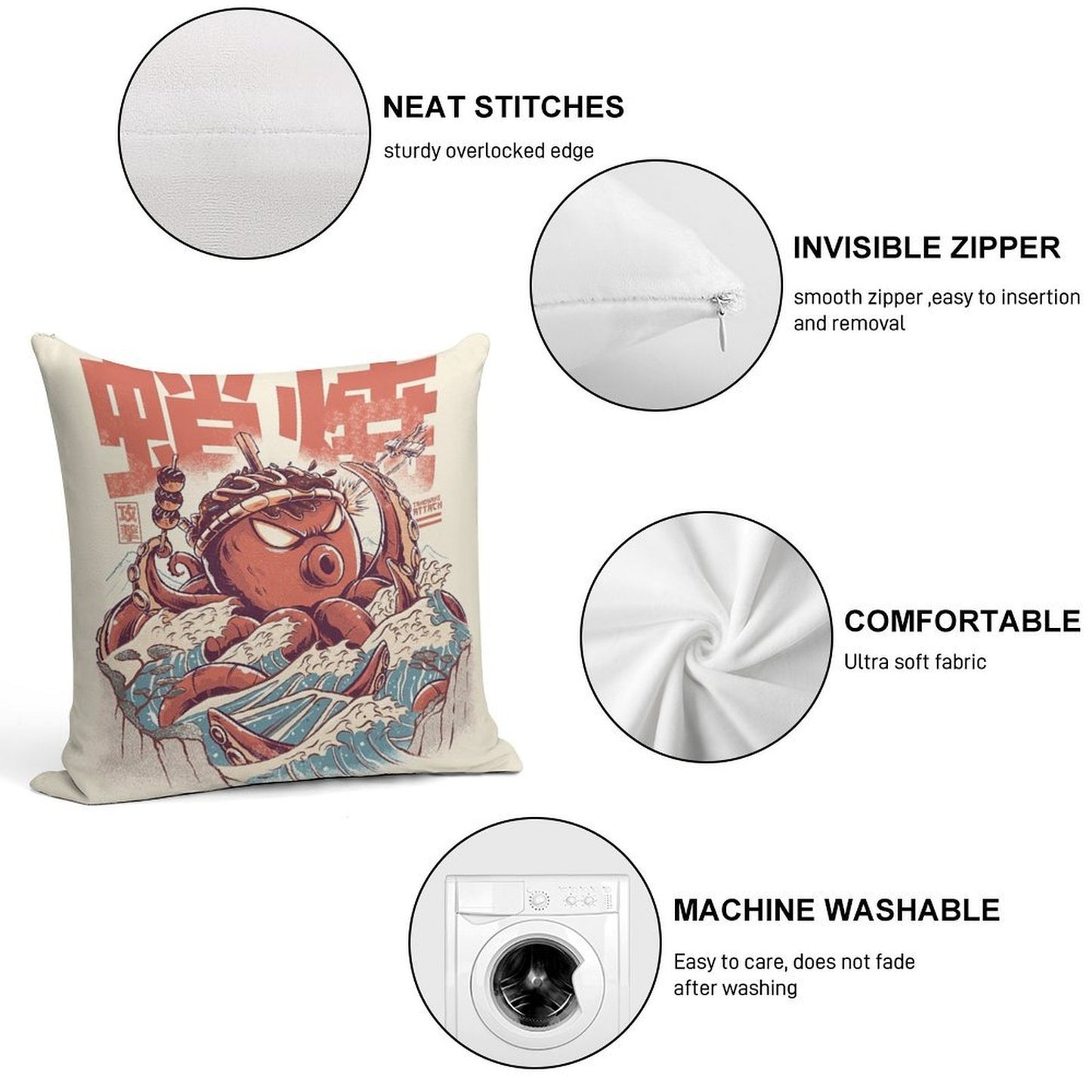 Takoyaki Attack Soft Washable Throw Pillow