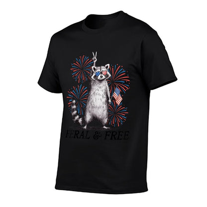 Feral & Free Funny Patriotic Racoon Feral And Free 4th July  Quick-drying T-Shirt