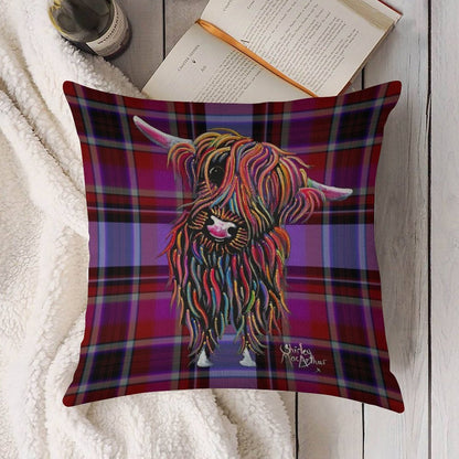 SCoTTiSH HiGHLaND CoW ' TaRTaN BoLLY P ' BY SHiRLeY MacARTHuR Linen Throw Pillow Cover