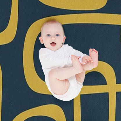 Midcentury Modern Loops Retro Pattern in Light Mustard And Navy Blue Throw Blanket