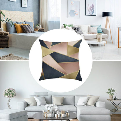 Geometric, Rose Gold, Pink, Gold And Navy Blue, Abstract, Pattern Linen Throw Pillow Cover