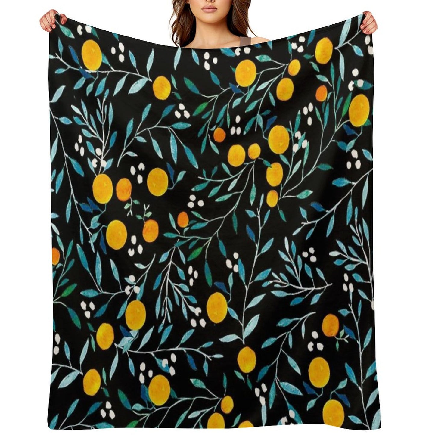 Oranges on Black Throw Blanket