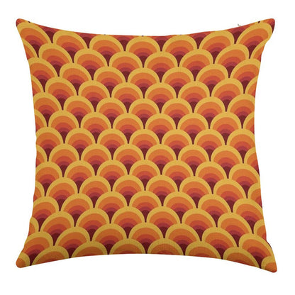 Orange Wave Gradient Retro Pattern Linen Throw Pillow Cover