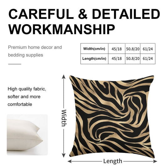 Elegant Metallic Gold Zebra Black Animal Print Linen Throw Pillow Cover