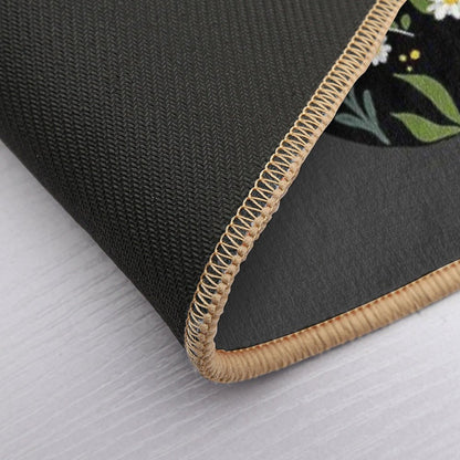 Black Cat with Flowers  Slip-Resistant Bath Mat