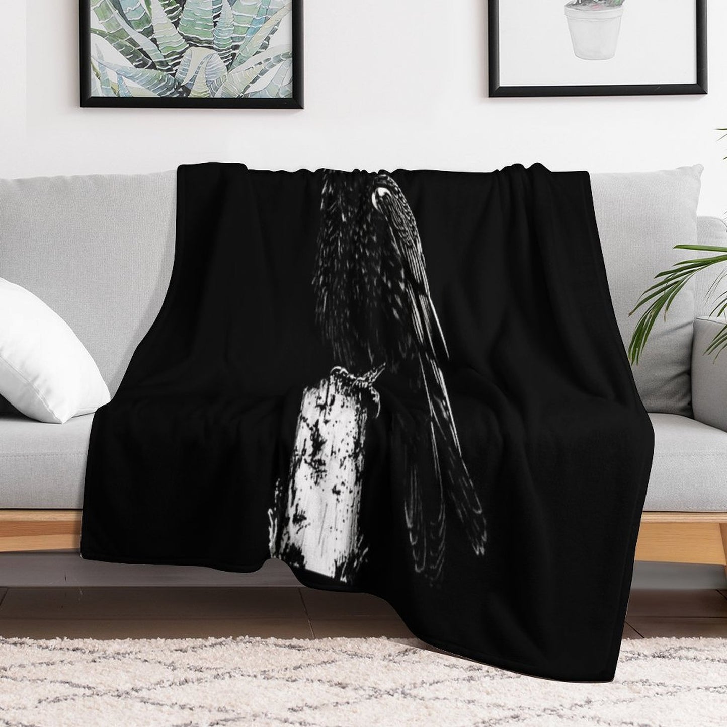 Raven #1 on Black Throw Blanket
