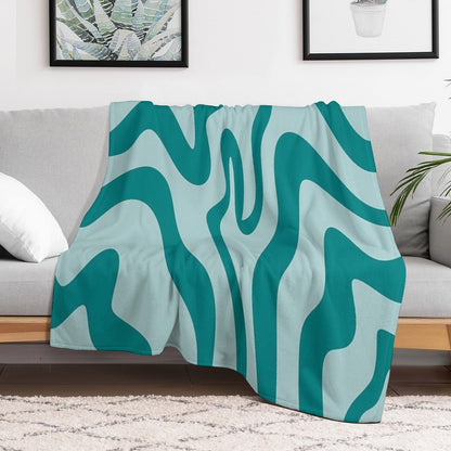 Aesthetic Modern Teal Swirl, Retro Abstract Vibes Throw Blanket