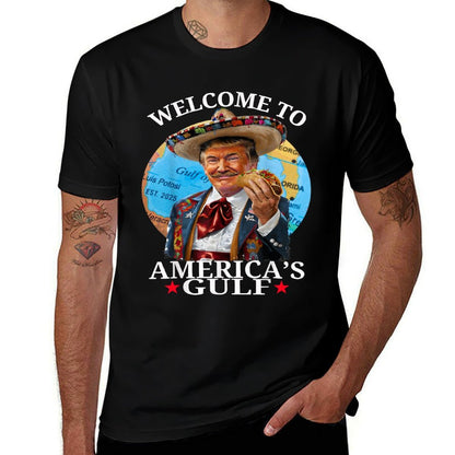 Funny Trump America's Gulf Est 2025 Trump Merchandise  Rolled Sleeves T-Shirt