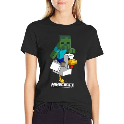 Minecraft Chicken Jockey Aiming To Attack  High-quality Stitching T-Shirt