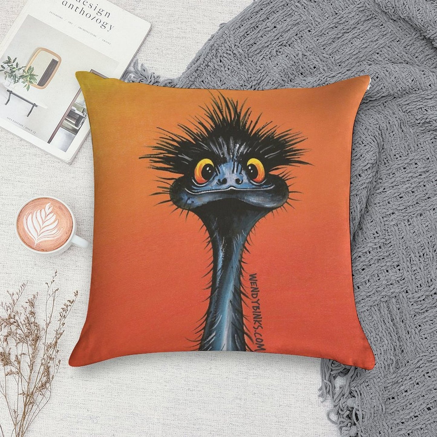 Stunned Emu with Sunset Soft Durable Construction Throw Pillow