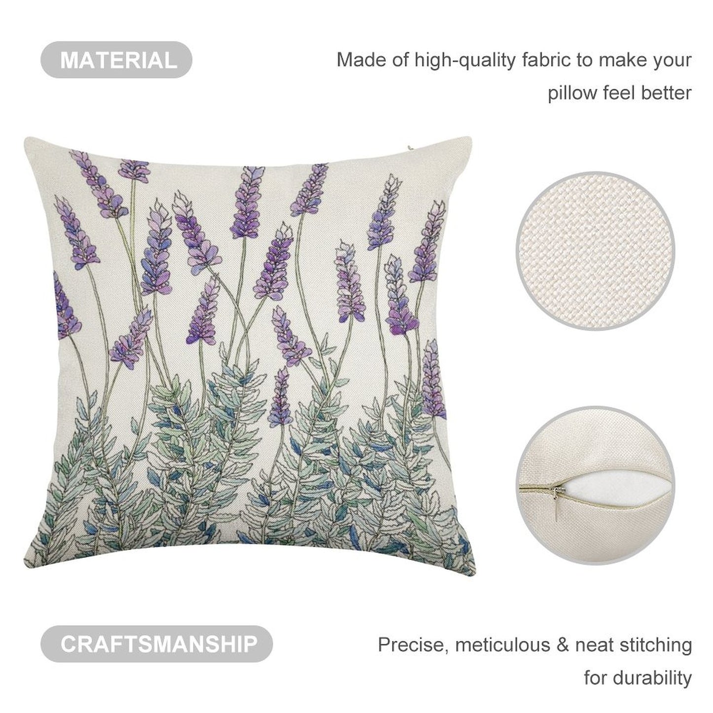 Lavender, Illustration Linen Throw Pillow Cover