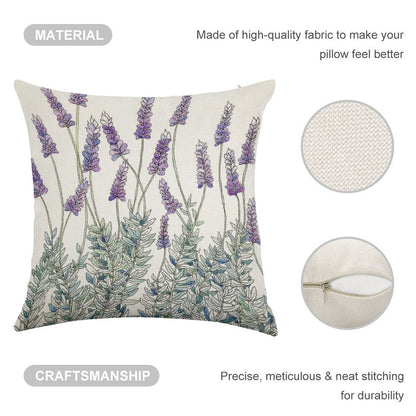 Lavender, Illustration Linen Throw Pillow Cover
