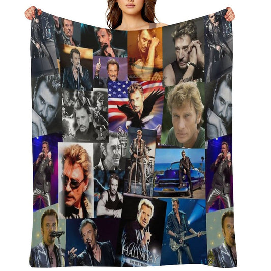Johnny Hallyday French Singer Assorted Rectangular Vintage Collage Throw Blanket