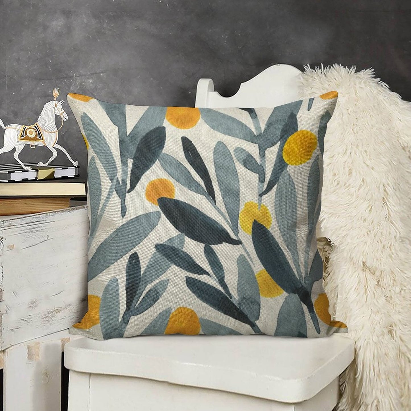 Indigo Mustard Linen Throw Pillow Cover