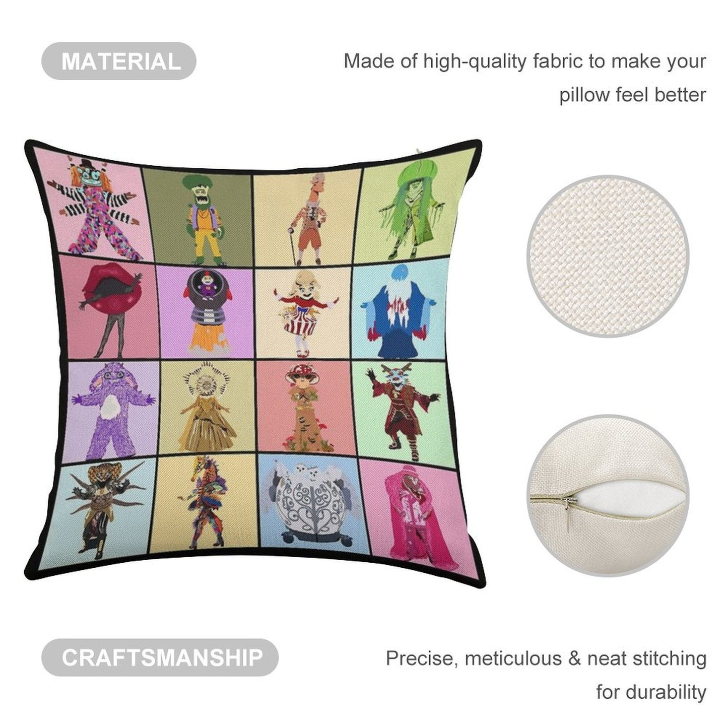 Masked Singer Season 4 - Hand Drawn Linen Throw Pillow Cover