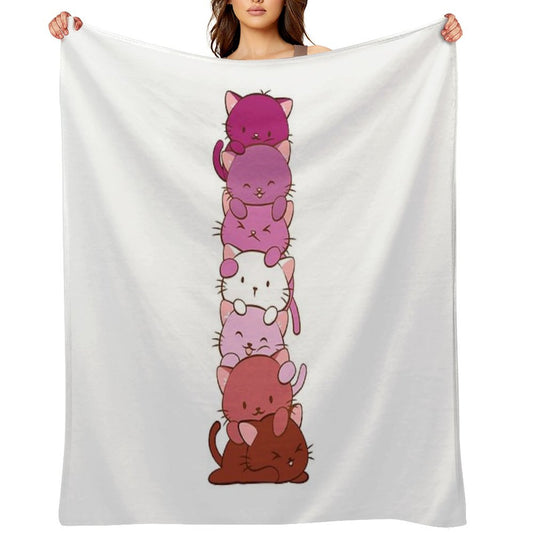 Lesbian Pride Flag Kawaii Cats Throw Blanket