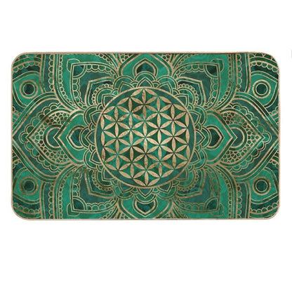 Flower of Life in Lotus - Malachite And Gold Bath Mat
