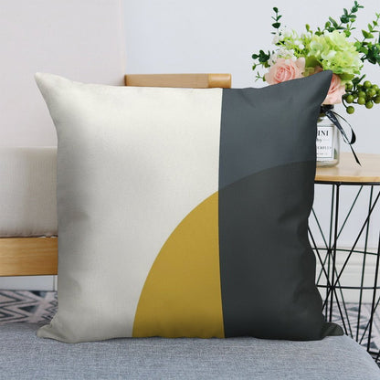 Abstract Geometric Minimalist 2 Navy Blue, Light Mustard Yellow, And White Linen Throw Pillow Cover