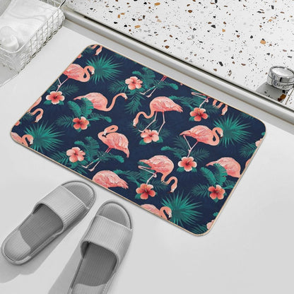 Flamingo Hibiscus Tropical Leaves Bath Mat