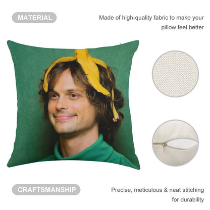 Matthew Gray Gubler with A Banana Linen Throw Pillow Cover