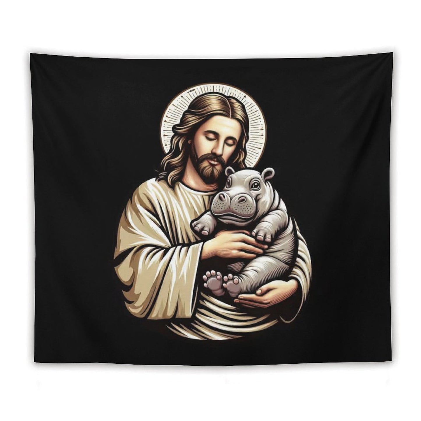 Jesus Loves Moo Deng Bouncy Pig Cute Baby Hippo Tapestry