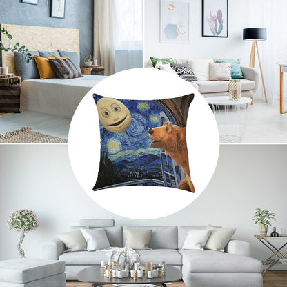 Bear in The Big Blue House with Starry Night Linen Throw Pillow Cover