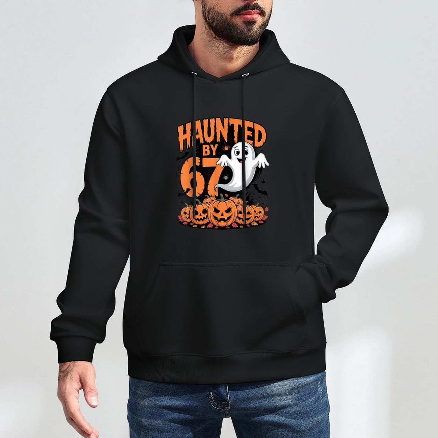 Haunted by 67 – Funny Ghost Bat Pumpkin Halloween Relaxed Fit Hoodie