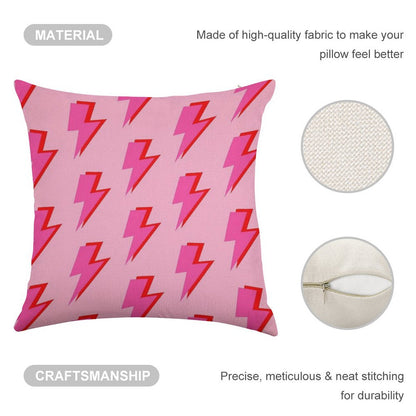 Pink And Red Lightning on Pink Linen Throw Pillow Cover