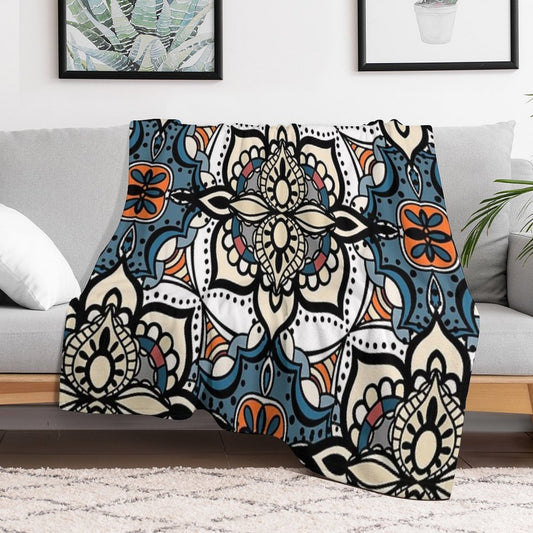 Abstract Renaissance Geometrical Flowers,  Mosaic Floral Fantasy Pattern Throw Blanket