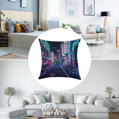 Tokyo - A Neon Wonderland Linen Throw Pillow Cover