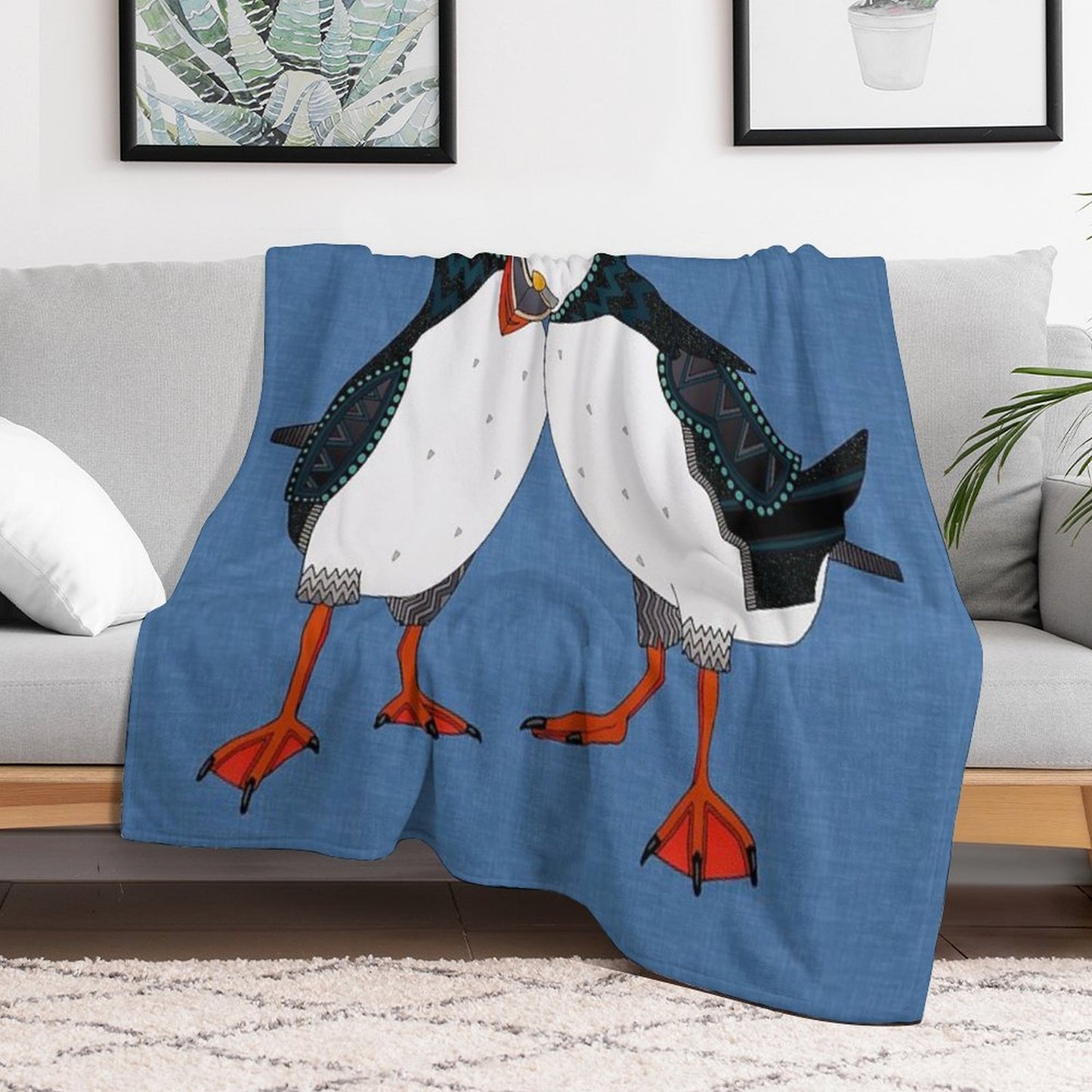 Puffin Pair Blue Throw Blanket