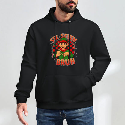 HUGvyn Six Seven Bruh Meme Christmas Funny Elf 67 Meme Boys Cotton-Polyester Blend Hoodie