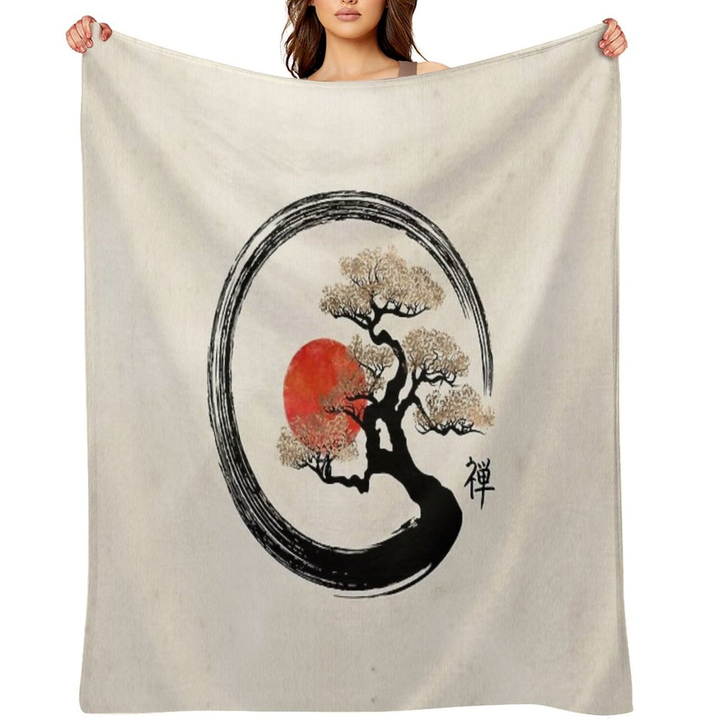 Enso Circle And Bonsai Tree on Canvas Throw Blanket