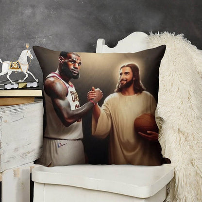 Lebron James + Jesus Linen Throw Pillow Cover