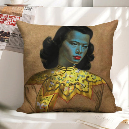Vladimir Tretchikoff Vintage Painting, Famous Art Reproduction, Asian Fashion Illustration Linen Throw Pillow Cover