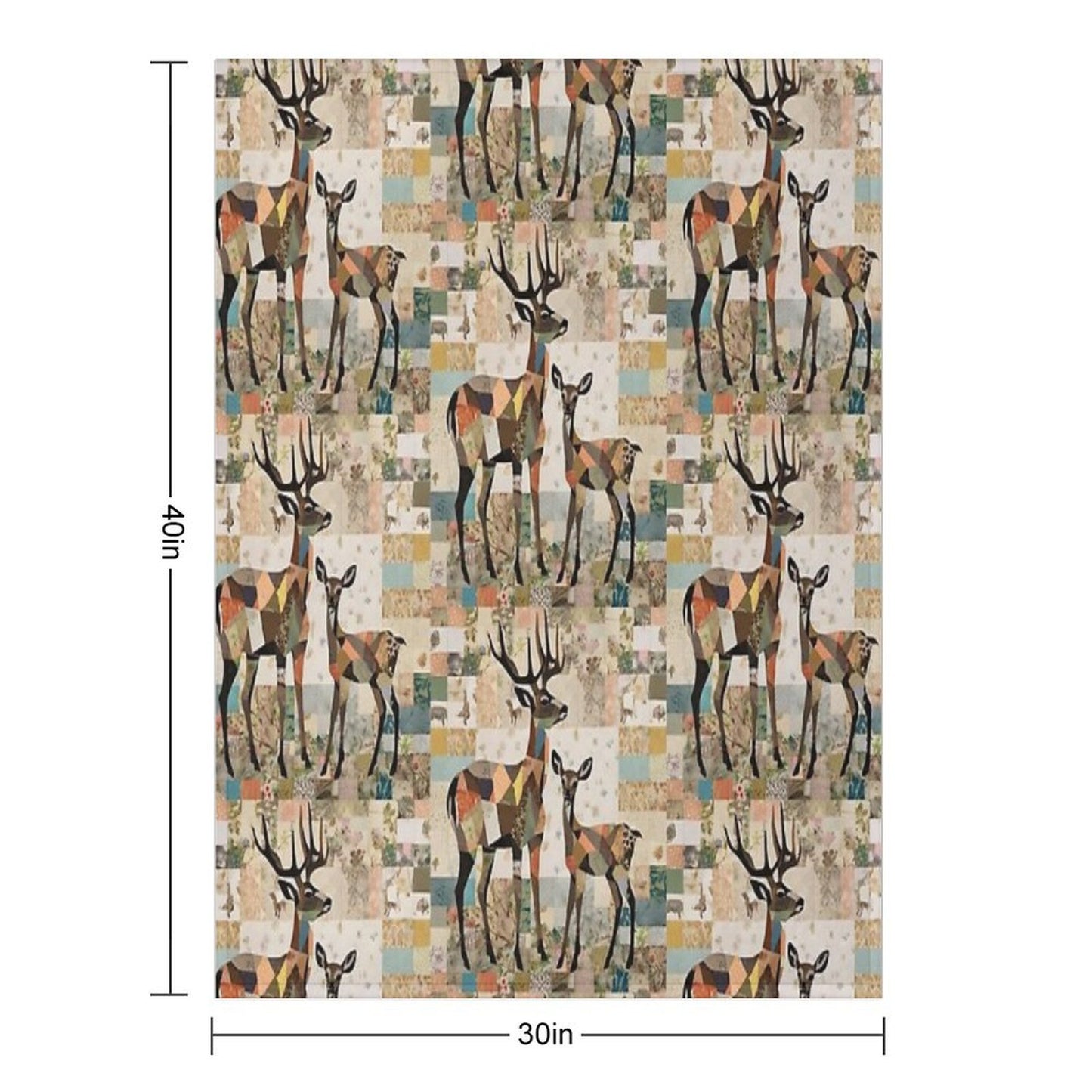 Patchwork Collage Deer with Deer, Art Color Illustration Throw Blanket