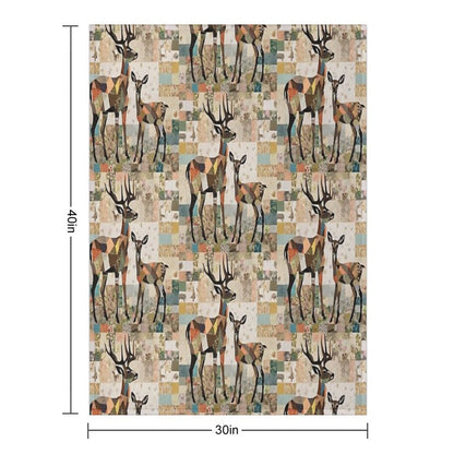 Patchwork Collage Deer with Deer, Art Color Illustration Throw Blanket