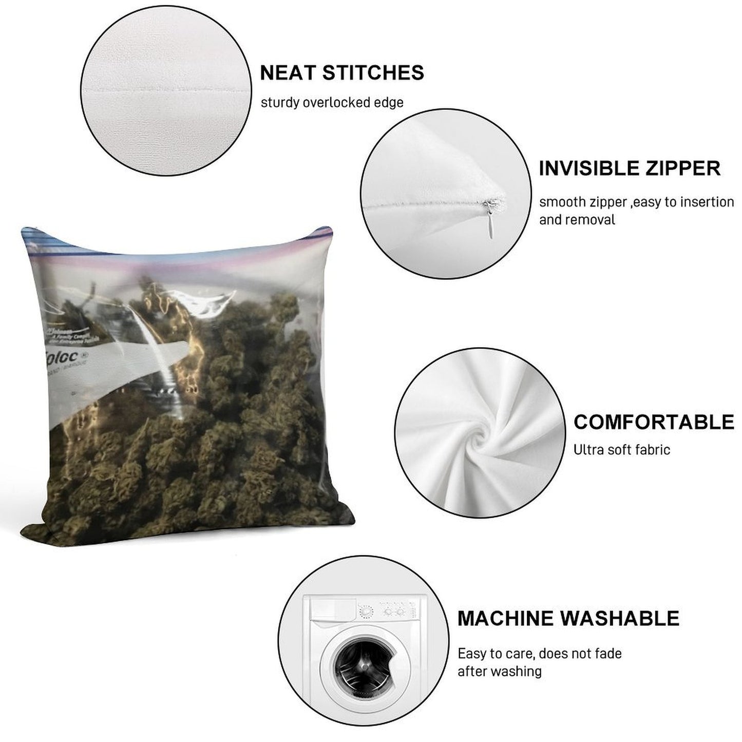Weed Marijuana Extra Zip Pillow And Soft High-Density Material Throw Pillow