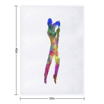 Cricket Player Batsman Silhouette 05 Throw Blanket